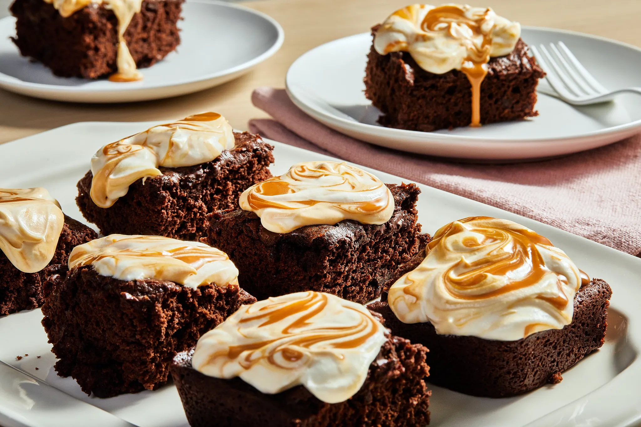 Spicy Brownies with Whipped Dulce de Leche Frosting