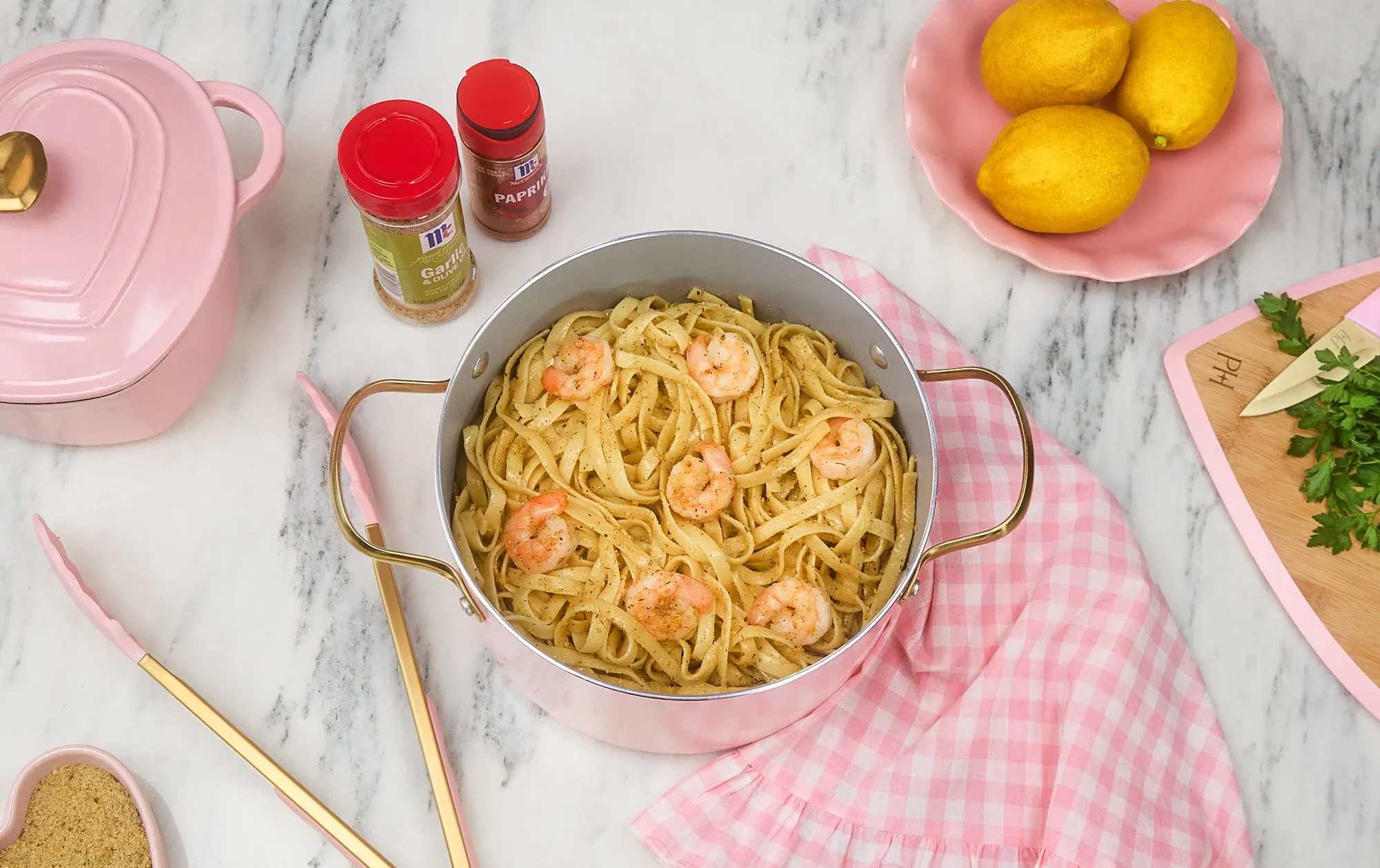 Garlic and Olive Oil Fettucine with Shrimp
