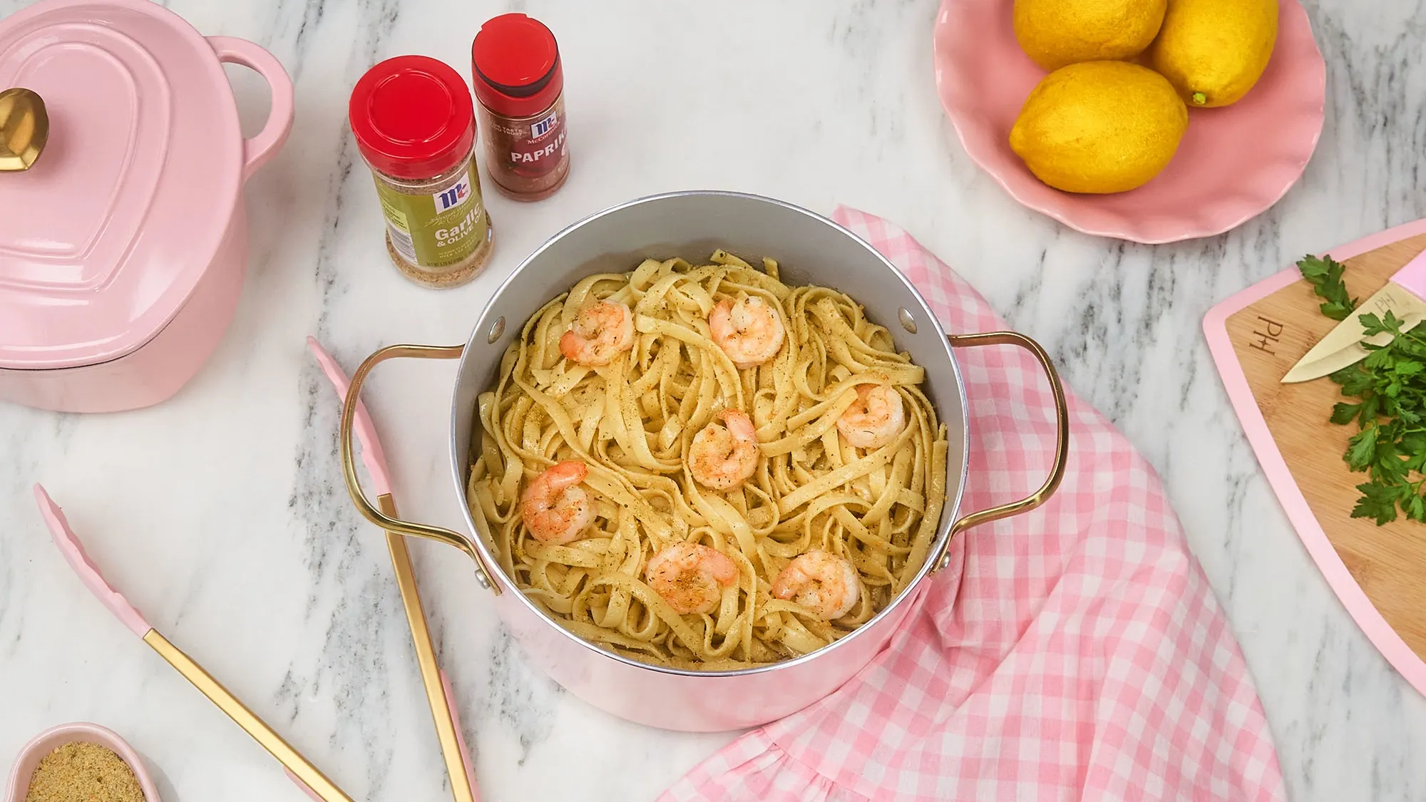 Garlic and Olive Oil Fettucine with Shrimp