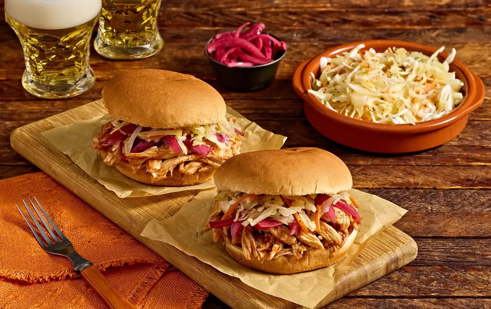 Whiskey Peach Pulled Chicken Sandwiches