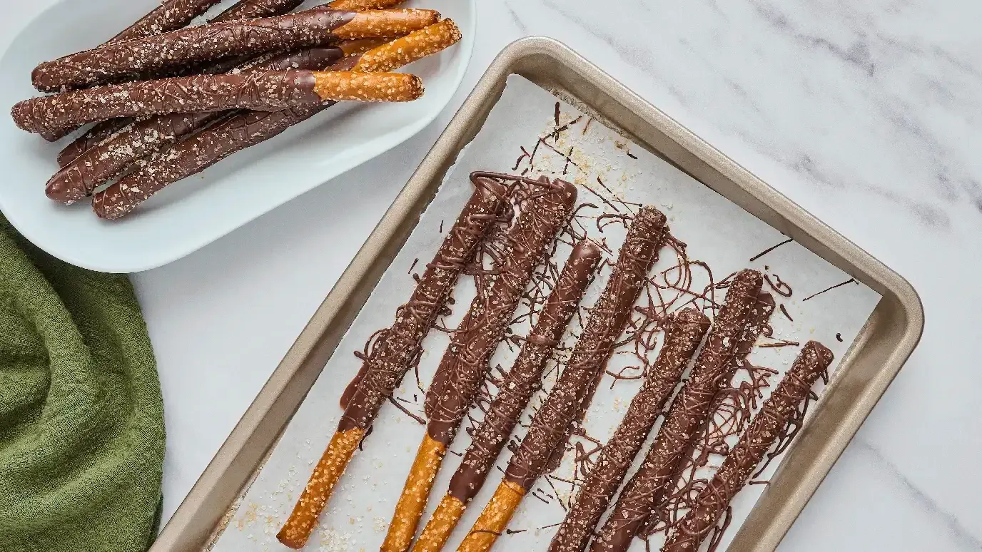 Chocolate Dipped Pretzels with Brown Butter Salt