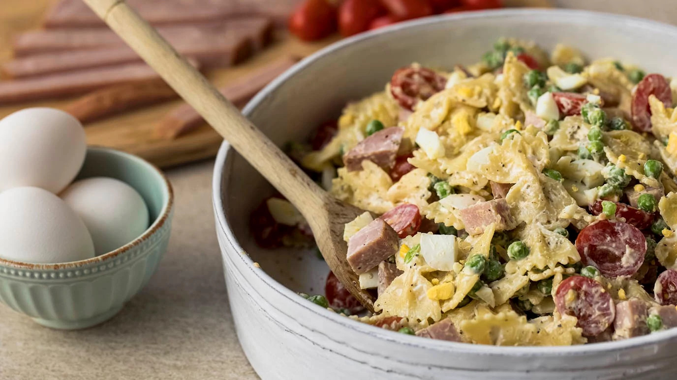 Leftover Ham and Egg Pasta Salad