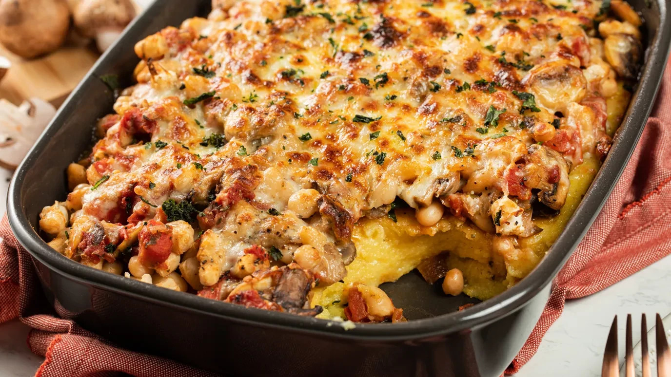 Mushroom Basil Polenta Casserole