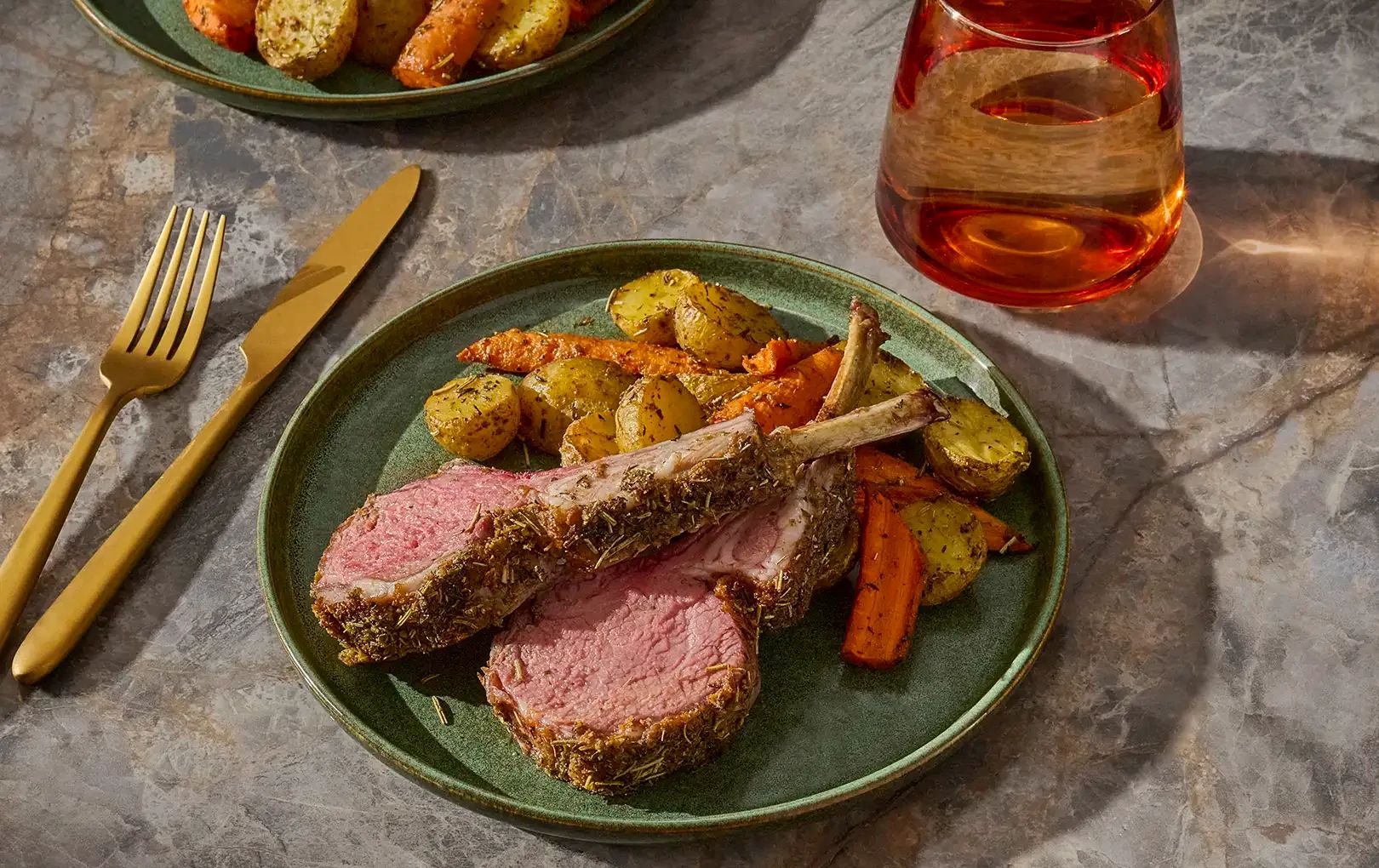 Rack of Lamb with Roasted Potatoes and Carrots