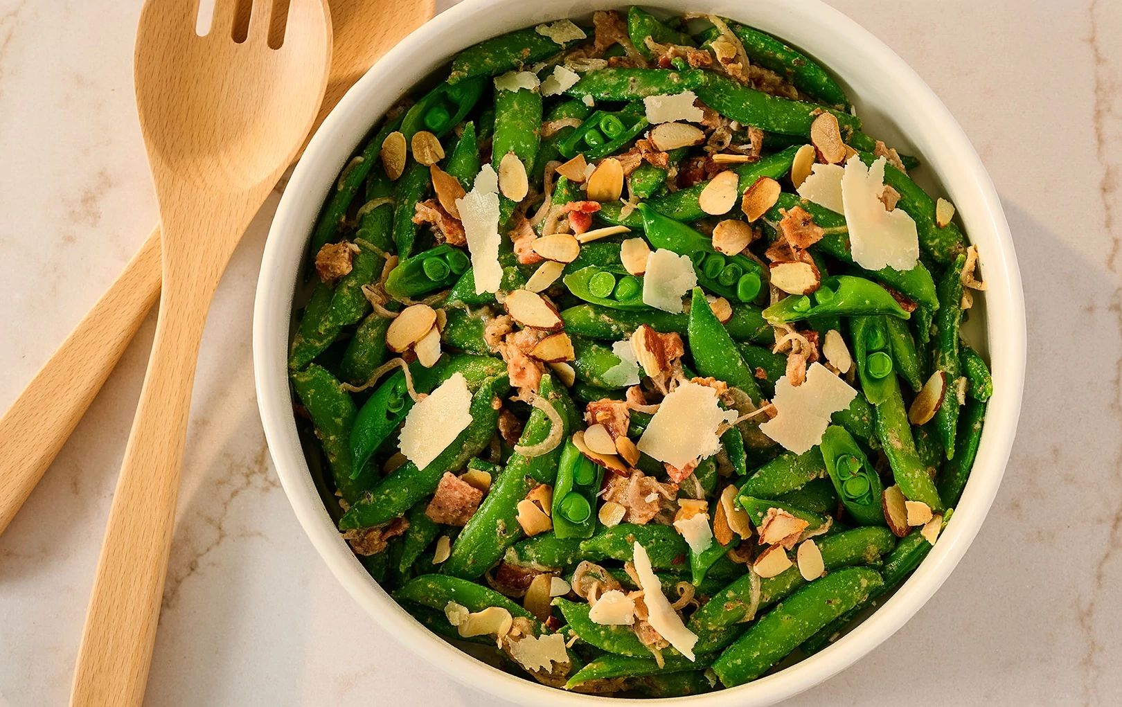 Snap Pea Salad with Bacon & Parmesan