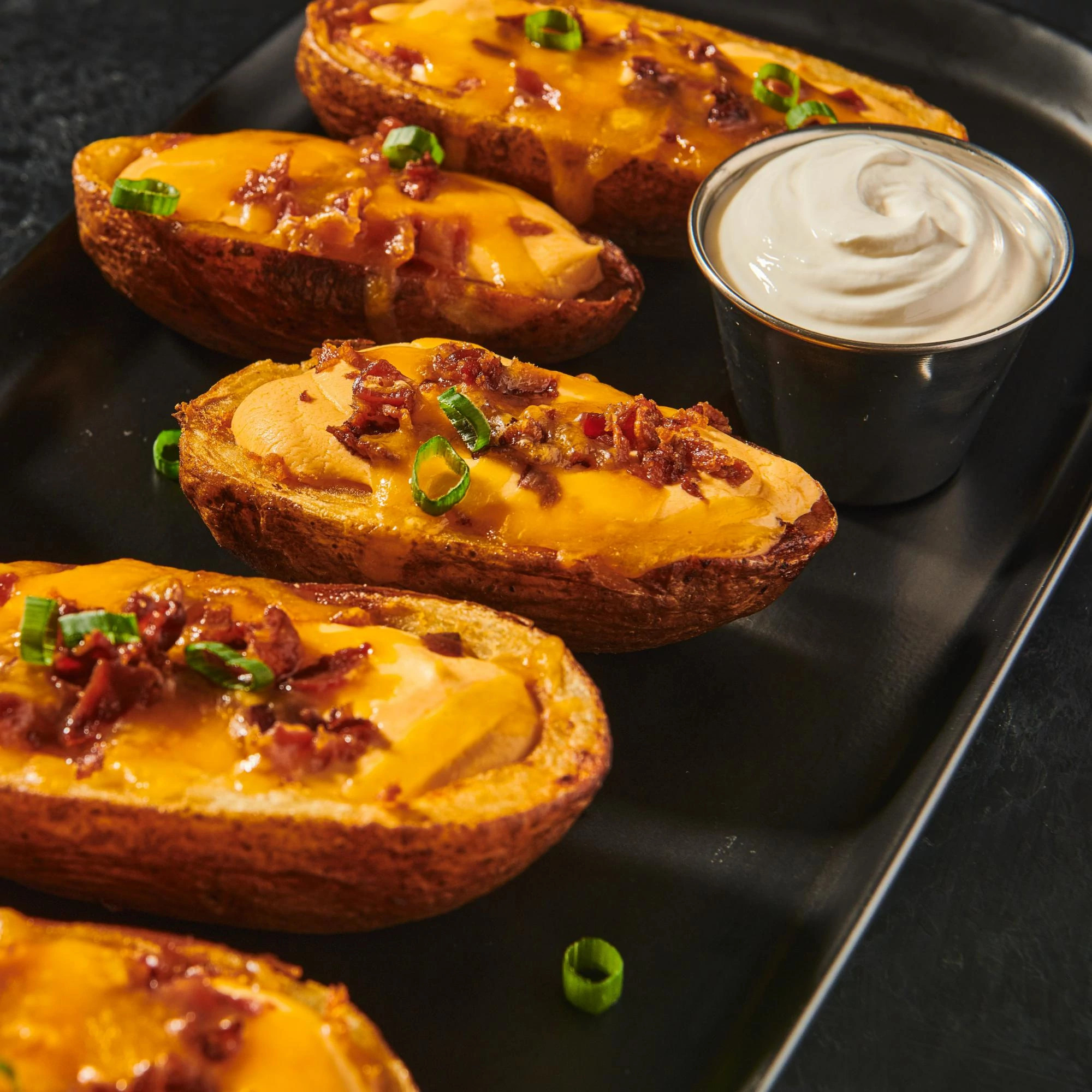 Cheesy Buffalo Bacon Potato Skins