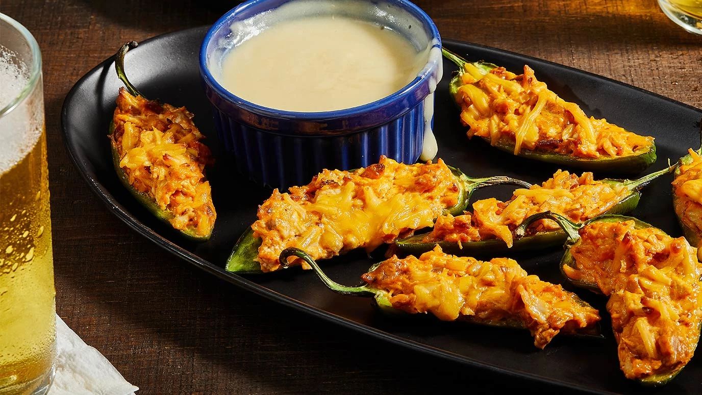 Buffalo Chicken Jalapeno Bites with Beer Cheese