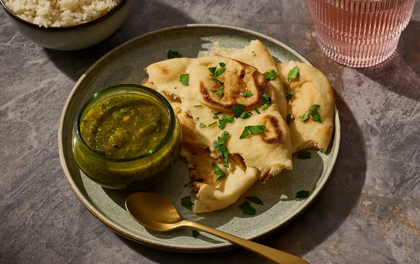 Mango Mint Chutney with Homemade Naan