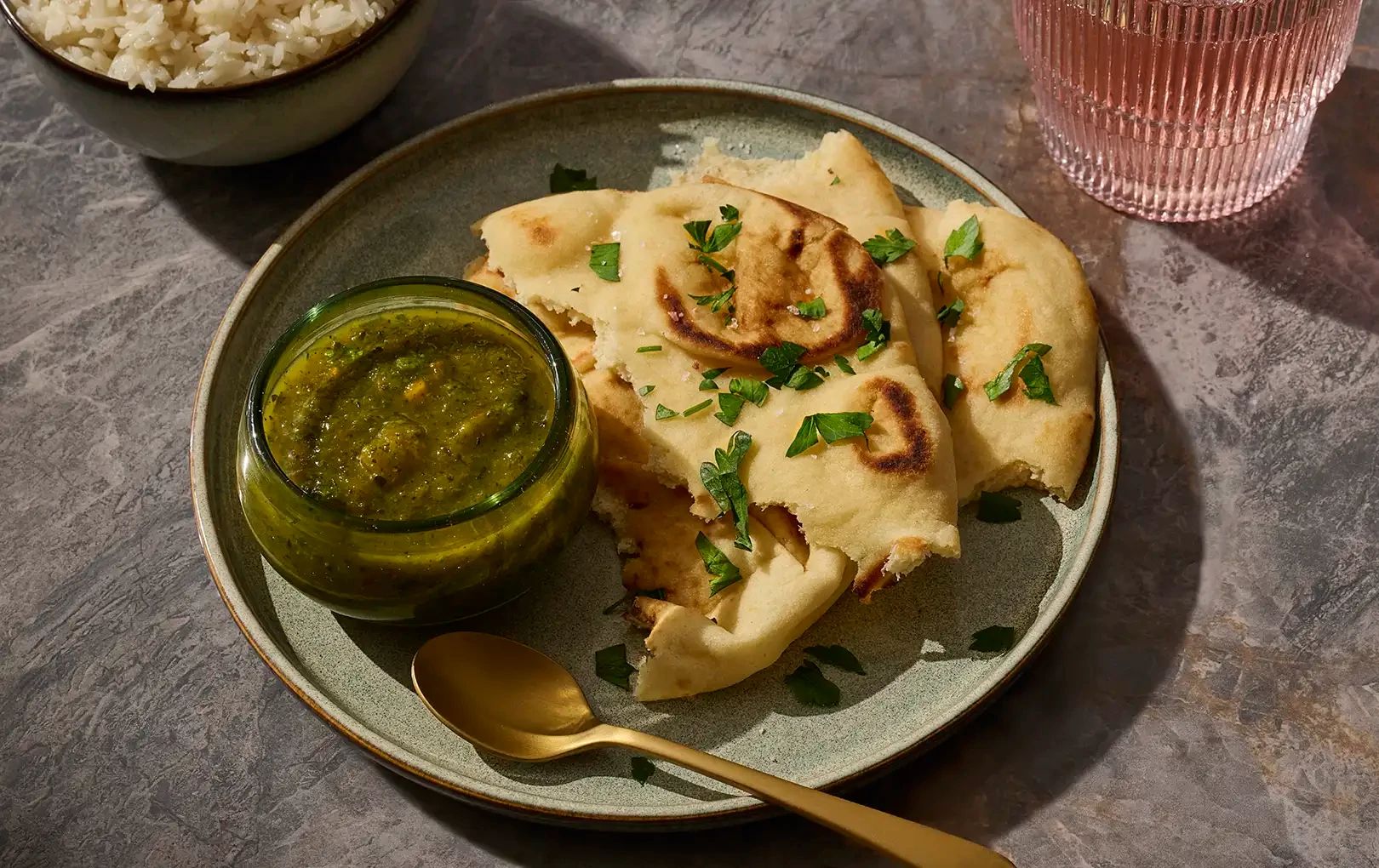 Mango Mint Chutney with Homemade Naan