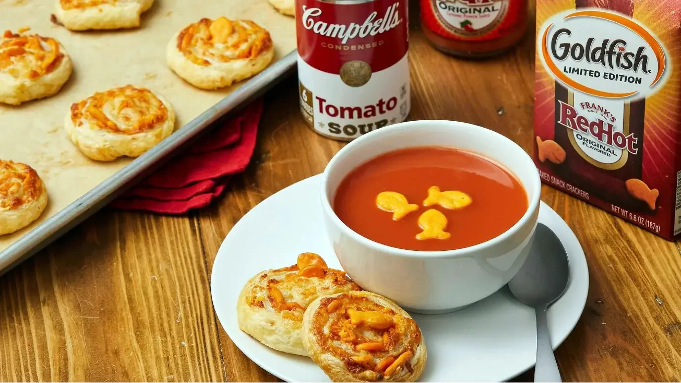 Franks RedHot Cheesy Goldfish Pinwheels and Tomato Soup