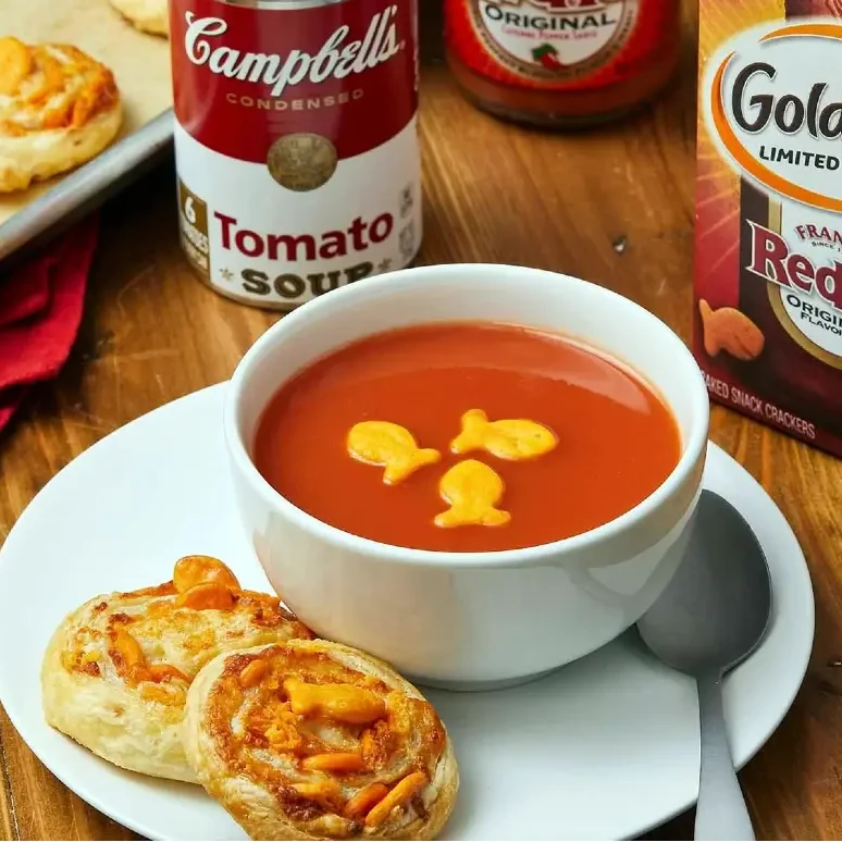 Franks RedHot Cheesy Goldfish Pinwheels and Tomato Soup Franks RedHot Cheesy Goldfish Pinwheels and Tomato Soup