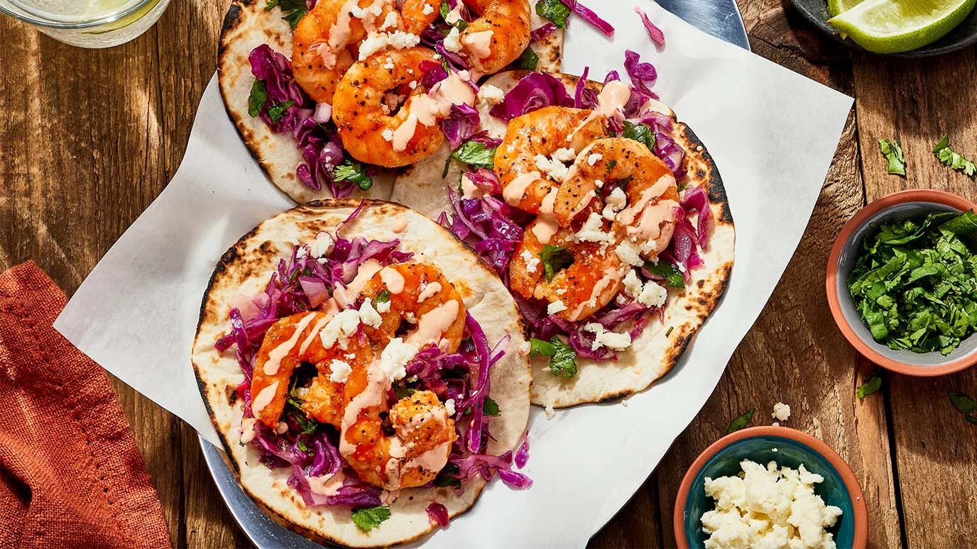 Spicy Shrimp Tacos with Cilantro Lime Slaw