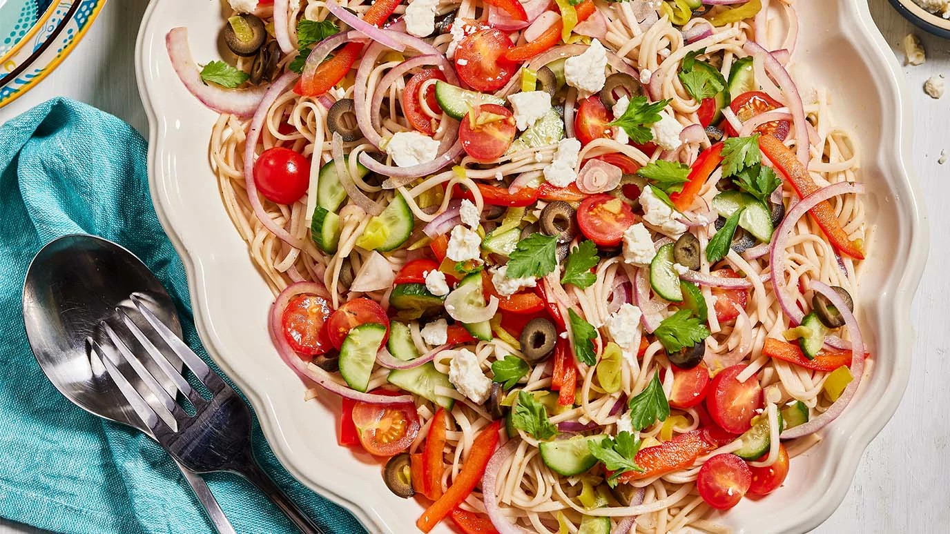 Greek Style Cold Noodle Salad