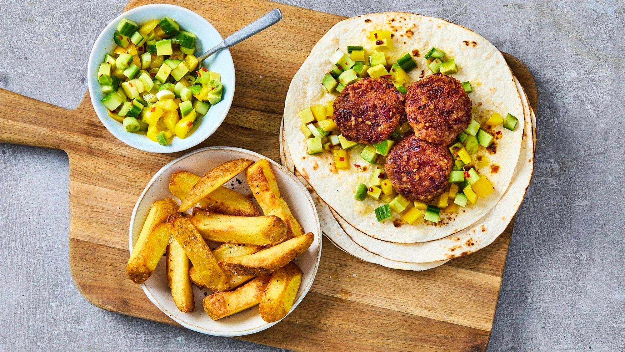 Fajita Bean Wraps with Avocado & Cucumber Salsa