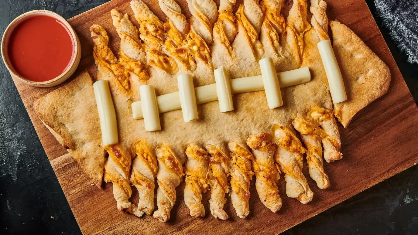 Buffalo Chicken Dip Football Breadsticks