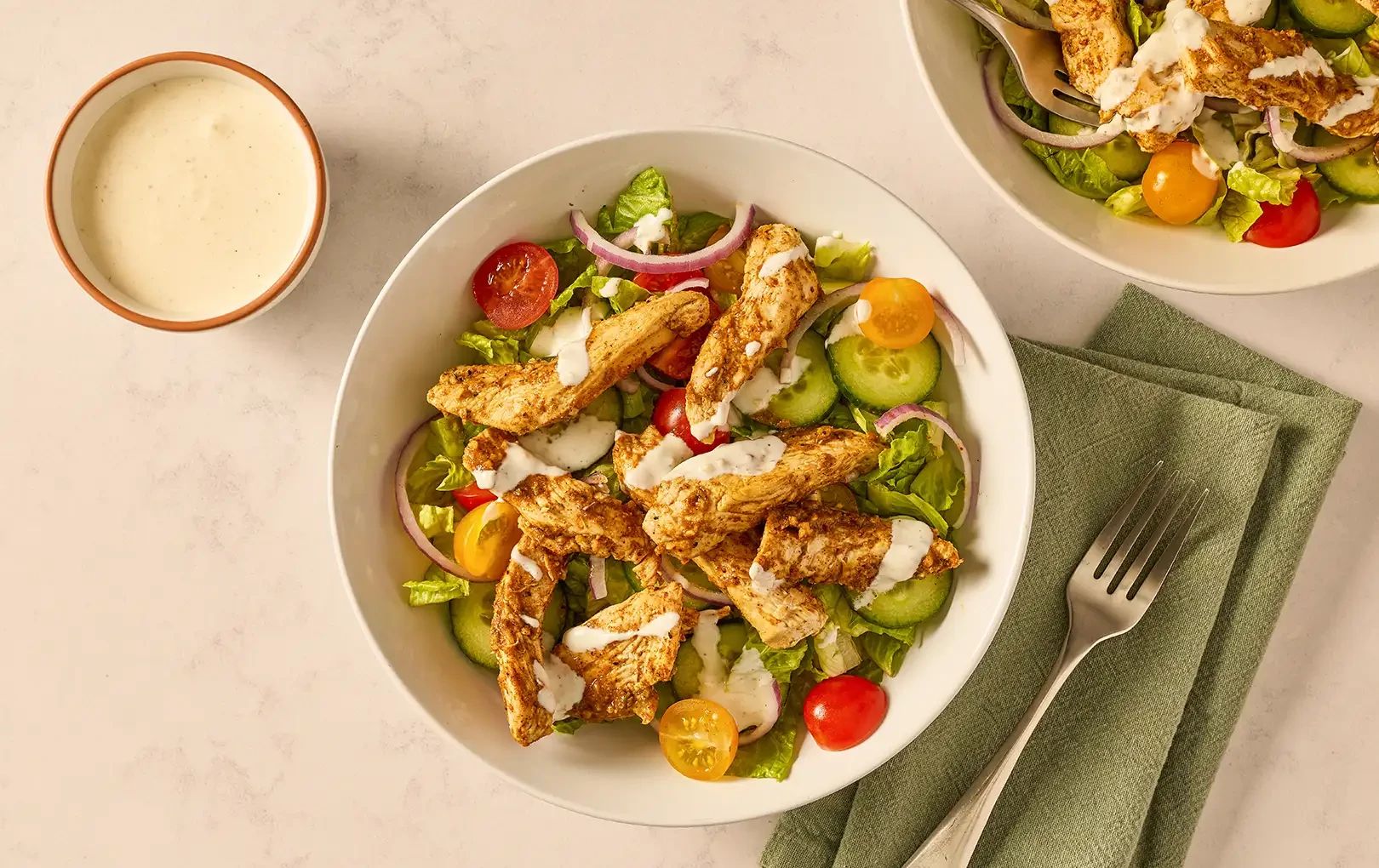 Chicken Shawarma Salad with Garlic Dressing
