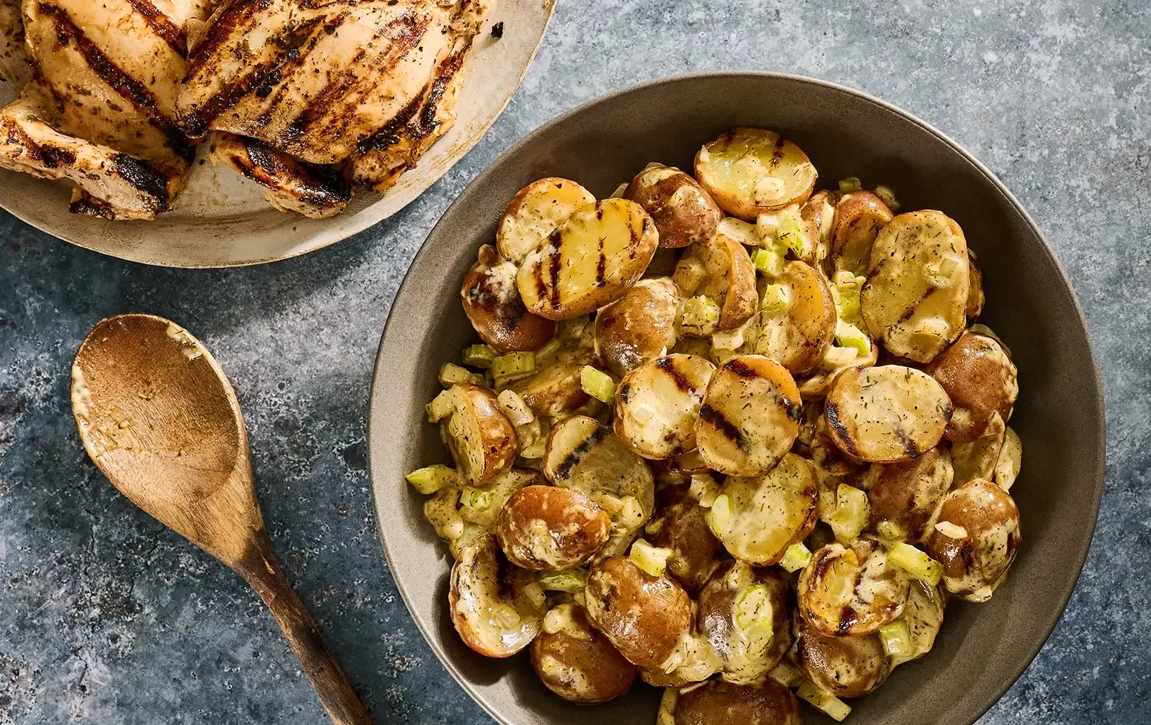Buttermilk Dill Grilled Pickle Potato Salad