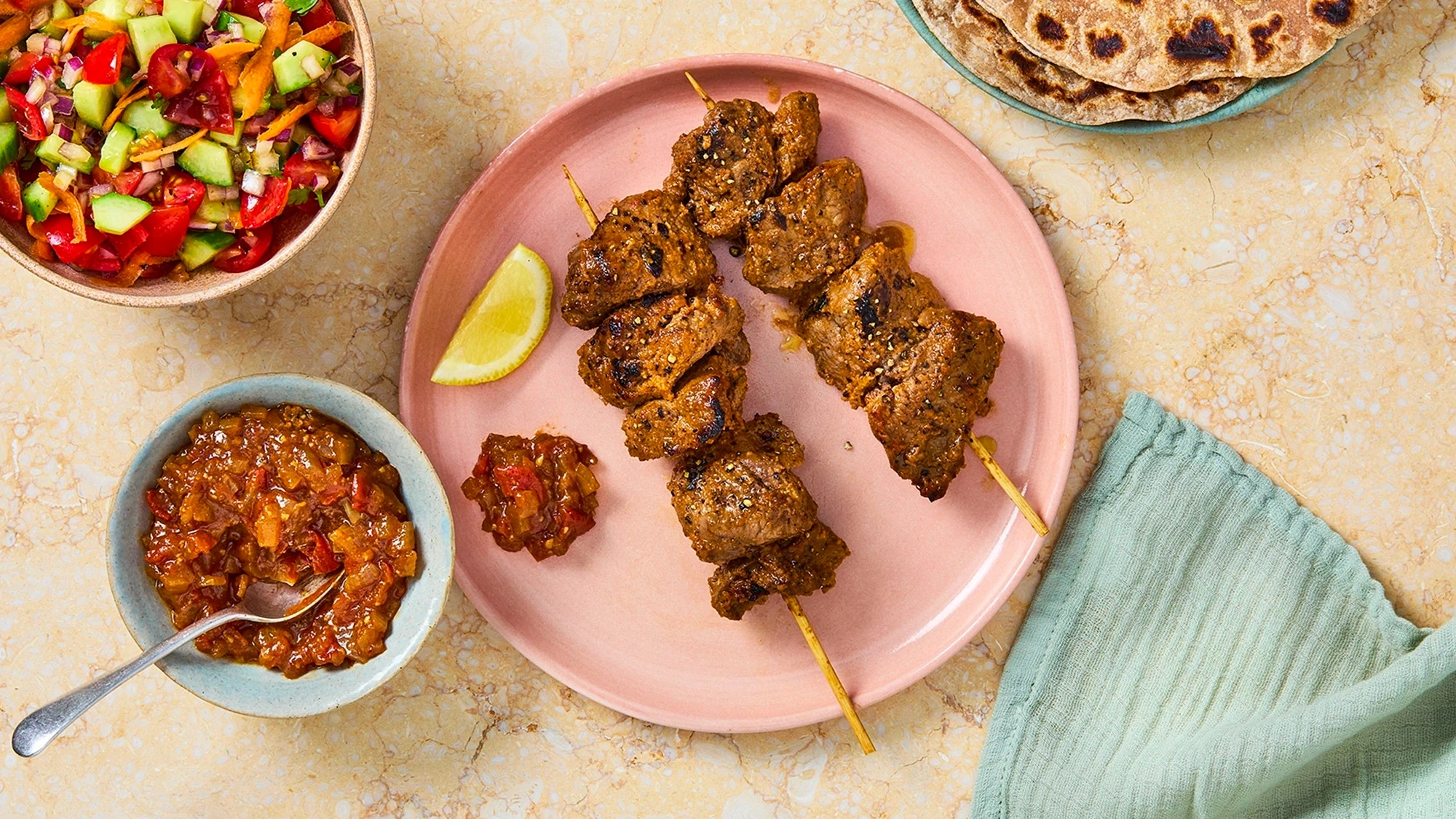 Tanzanian BBQ Skewers with Tomato Onion Sauce