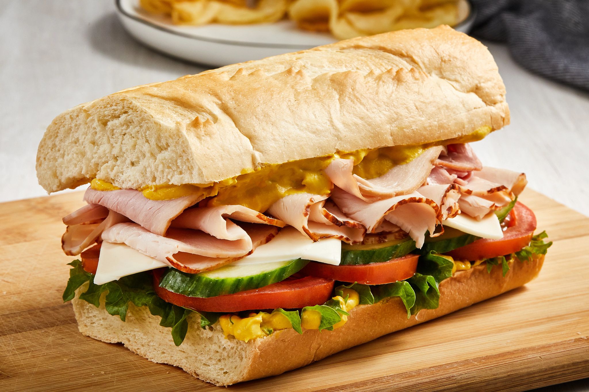 Ham and Turkey Sub with Creamy Yellow Mustard