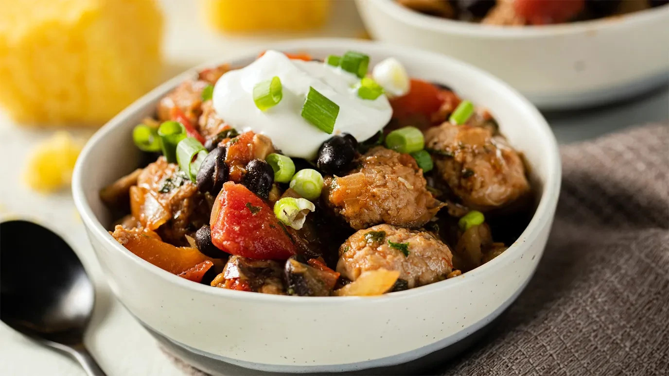 Spicy Turkey Sausage Chili with Cilantro