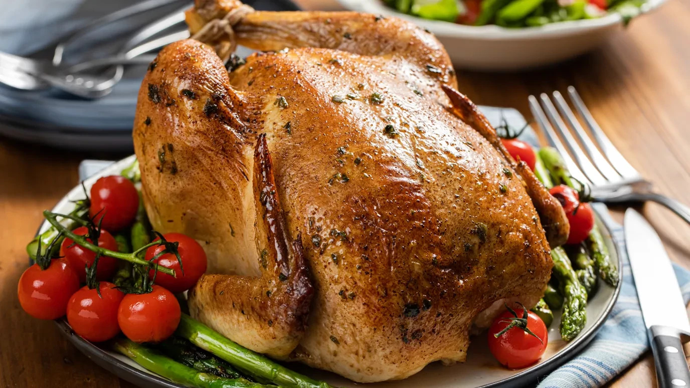 Roasted Chicken with Bacon and Spinach Stuffing