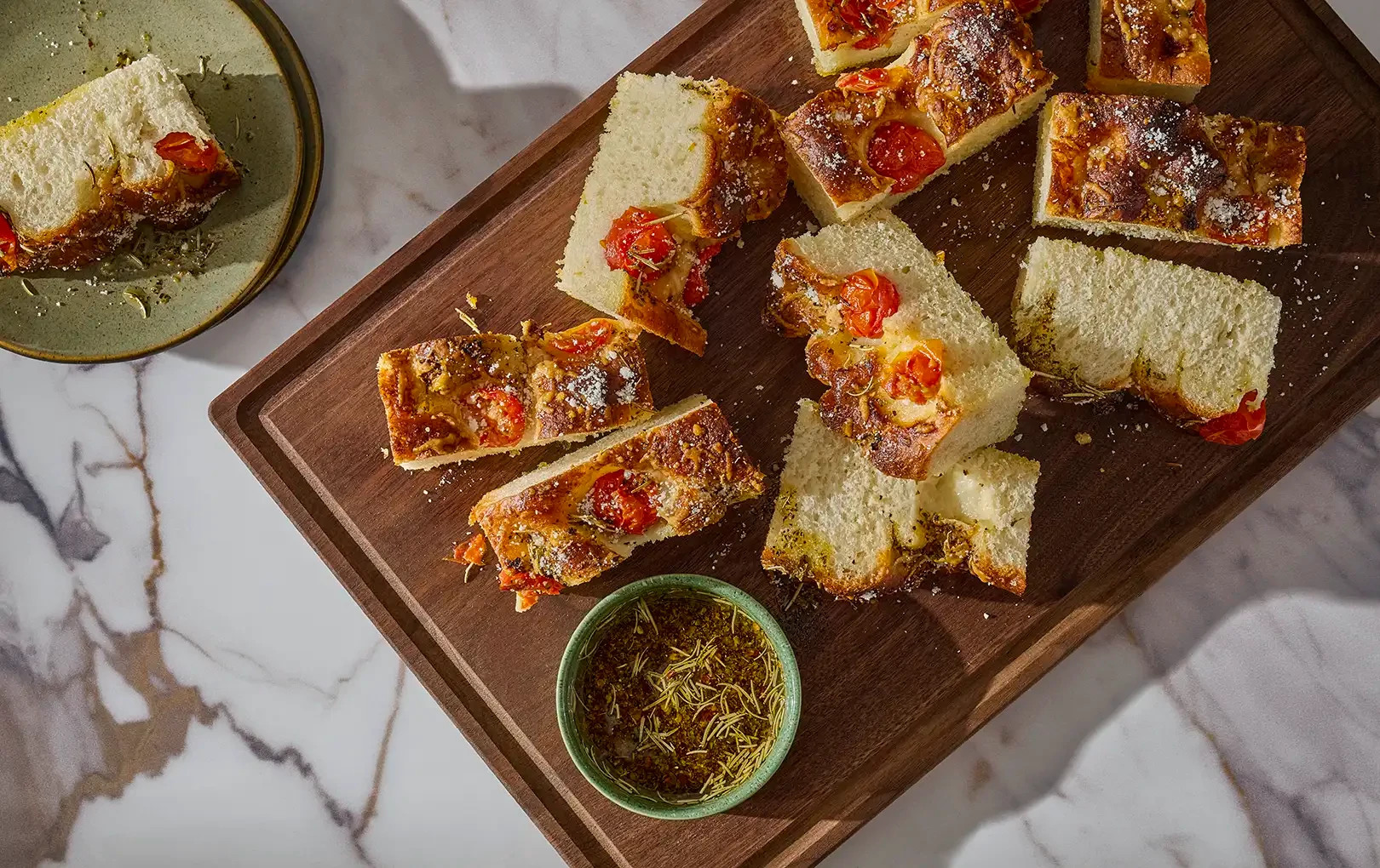 Herby Focaccia with Rosemary Infused Dipping Oil