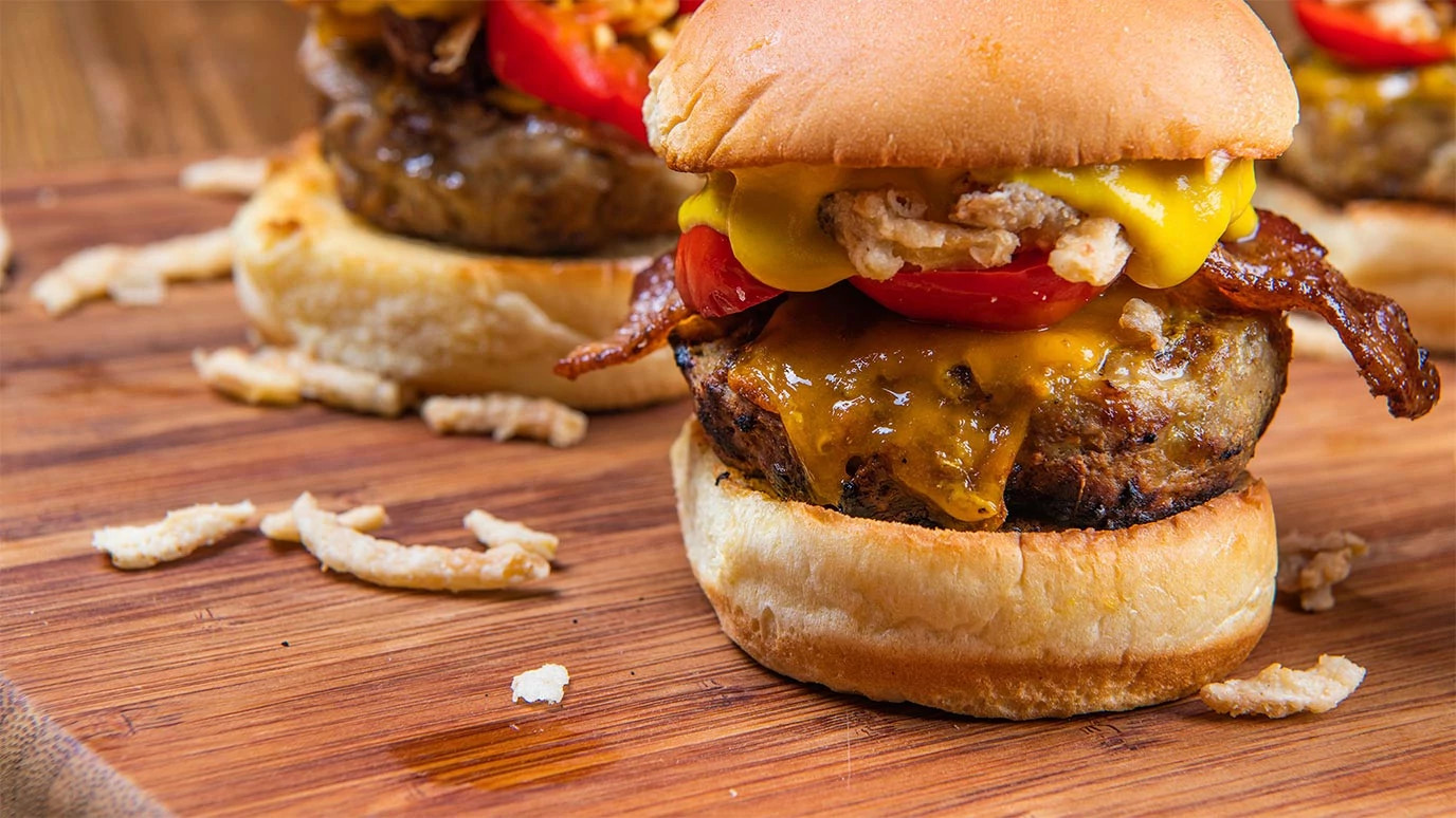 Triple Mustard Turkey Burger Sliders with Crispy Fried Onions
