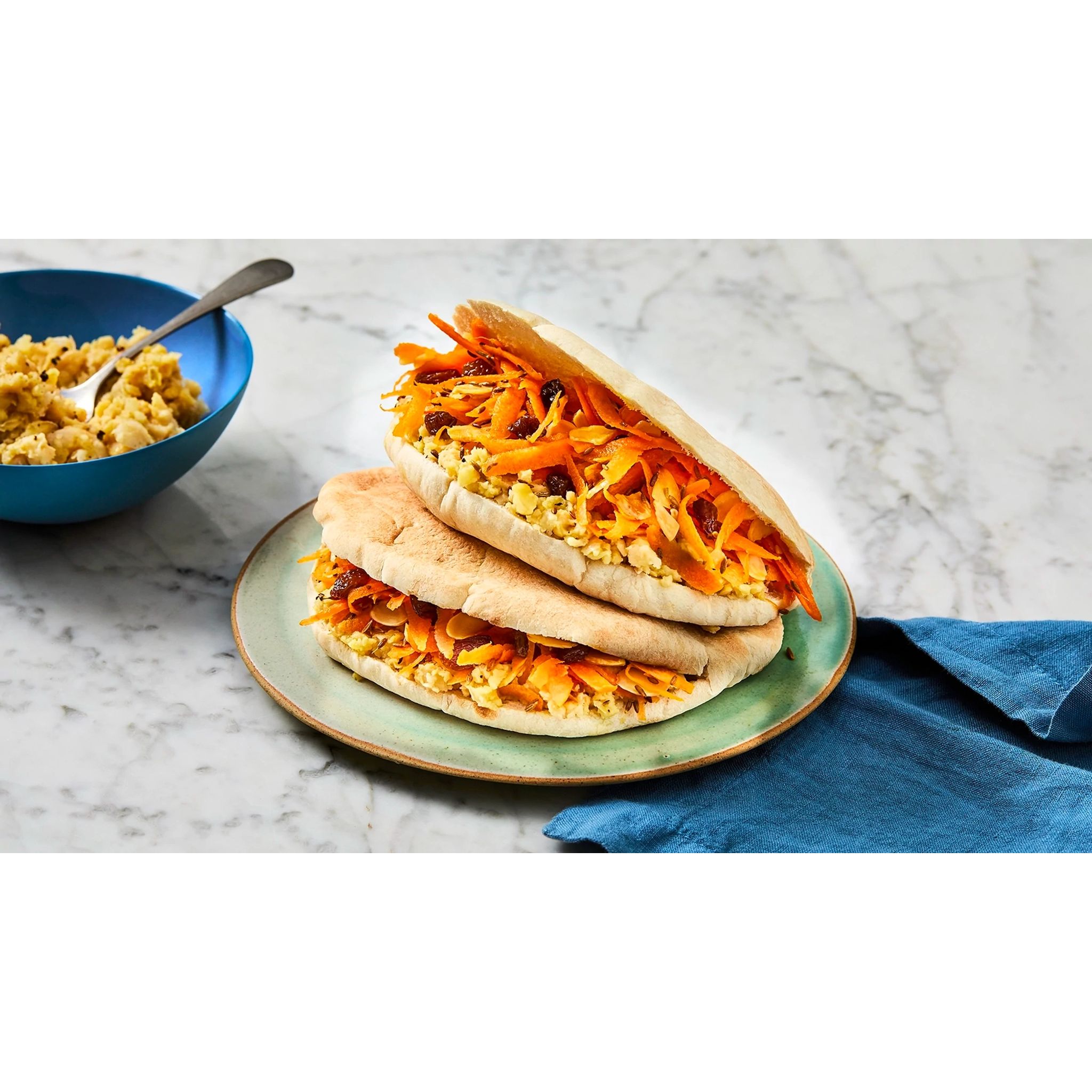 Pittas with Crushed Chickpeas & Carrot Slaw