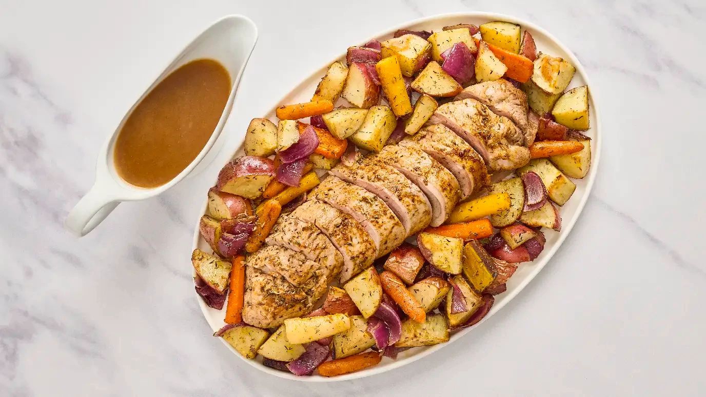 Roasted Pork Tenderloin with Rosemary Thyme Vegetables