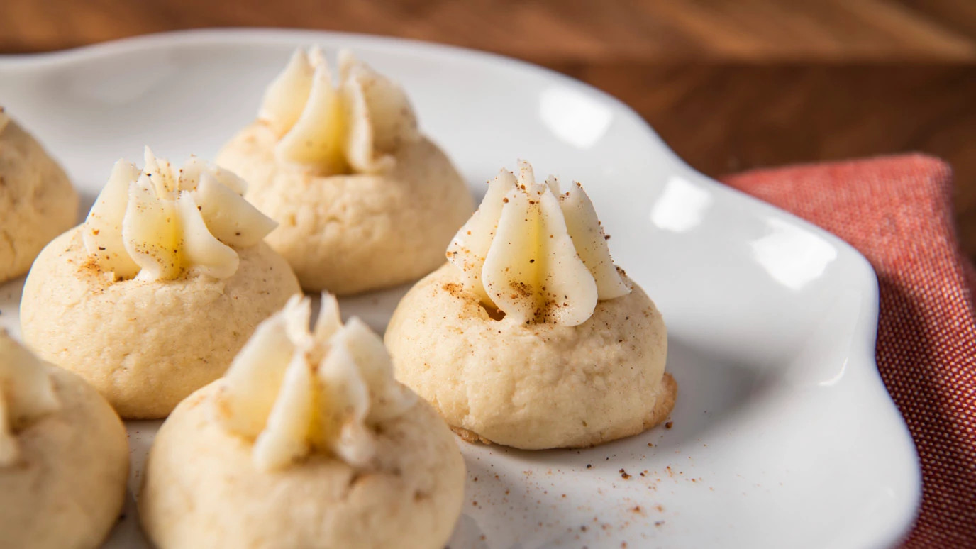 Eggnog Cream Filled Thumbprint Cookies