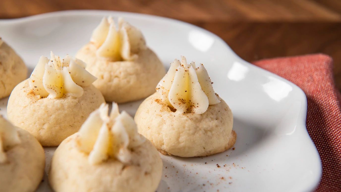 Eggnog Cream Filled Thumbprint Cookies