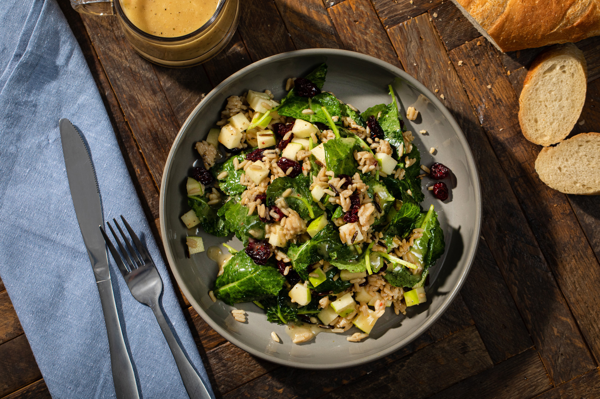 Kale Apple Rice Salad Honey Garlic Vinaigrette