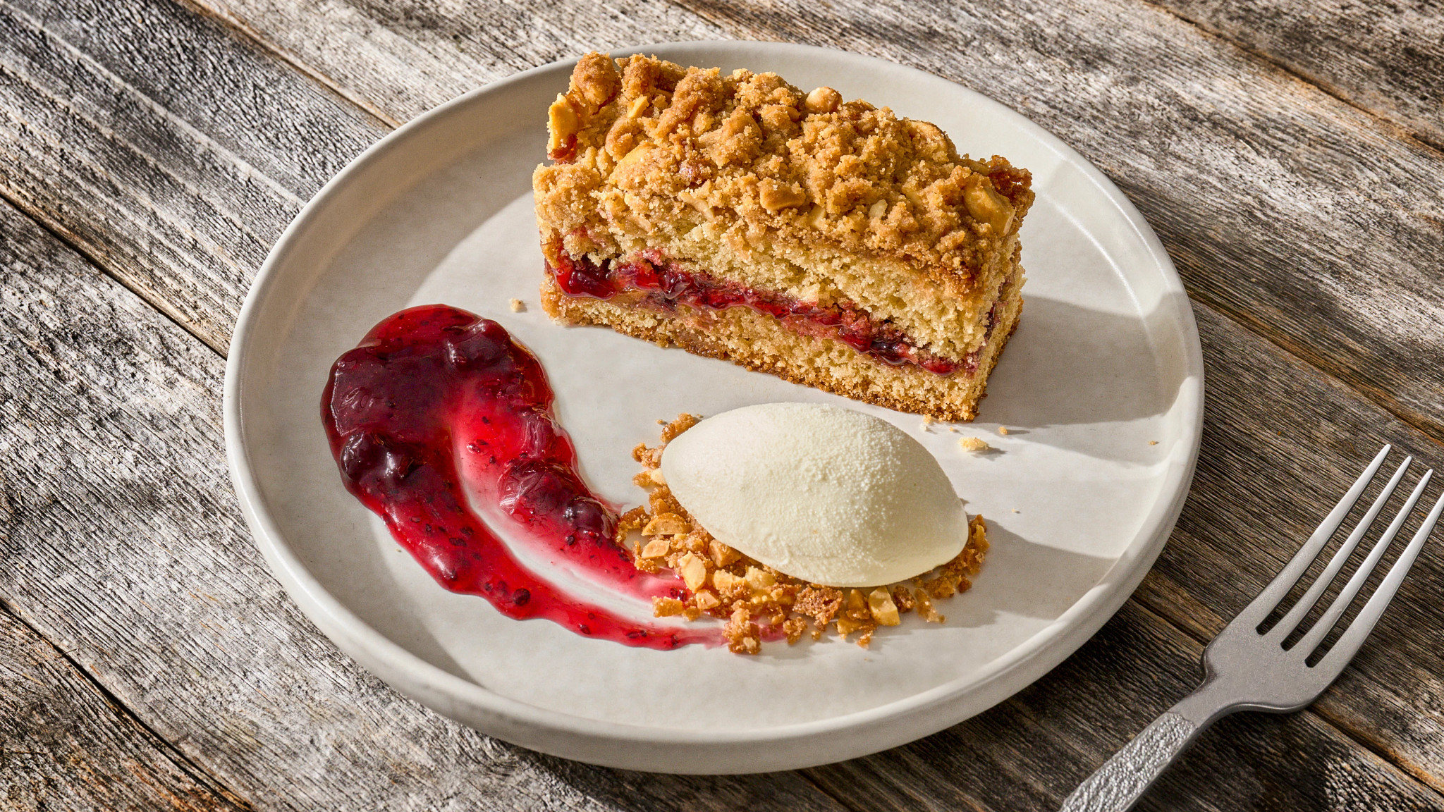 PB and J Cake with Black Currant Sauce