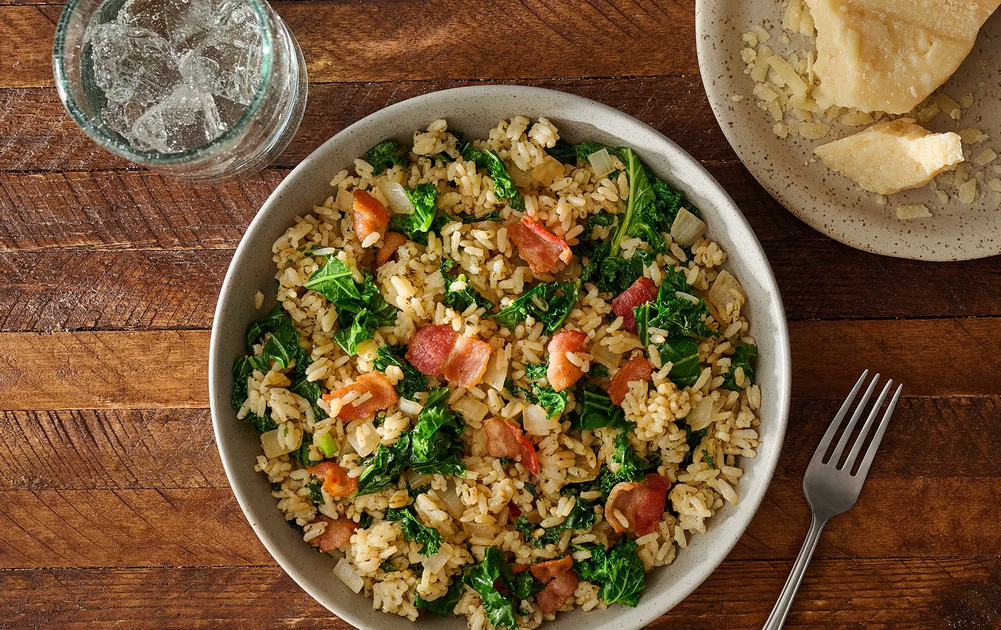 Bacon and Kale Garlic Parmesan Rice