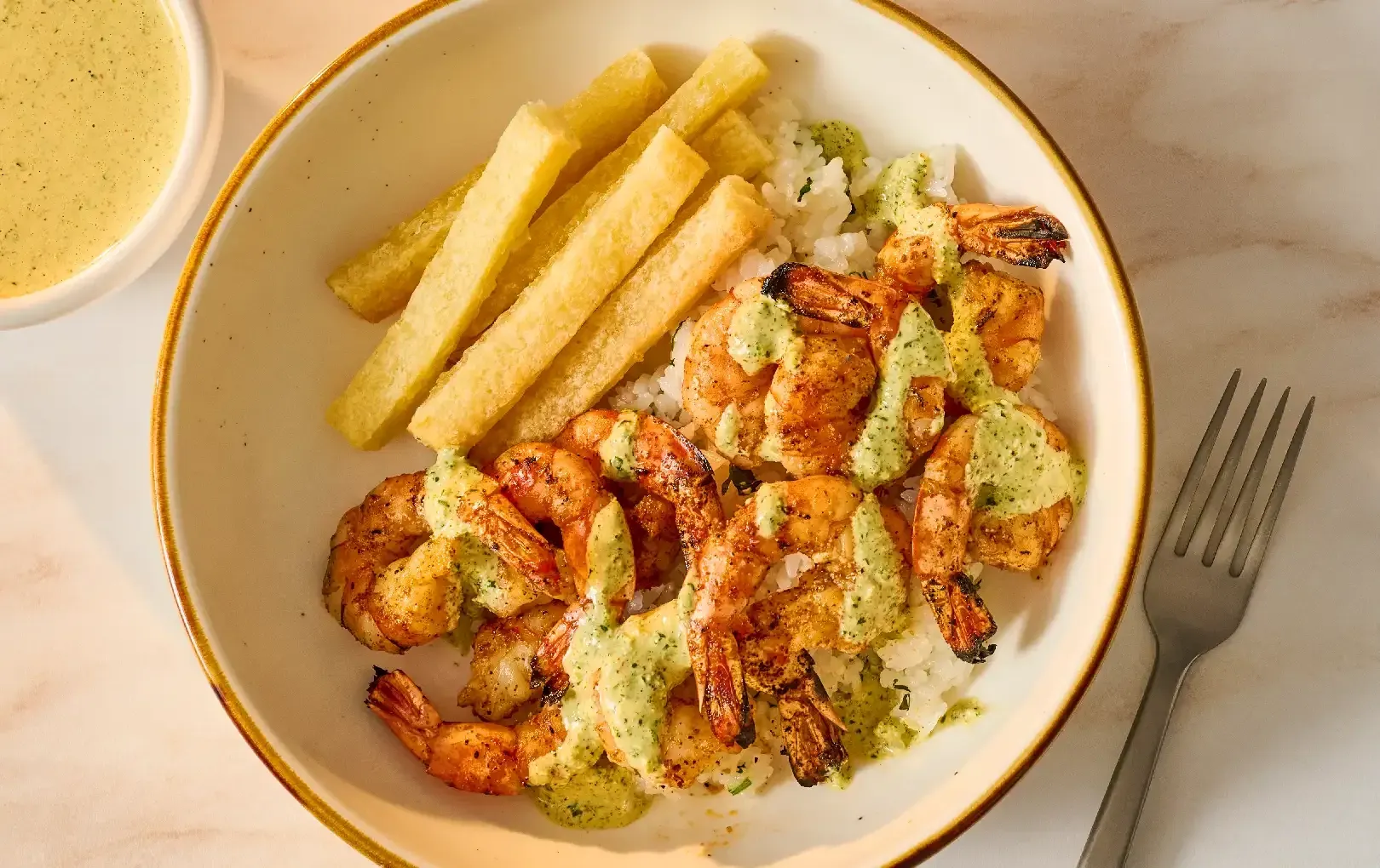 Peruvian Shrimp & Green Sauce