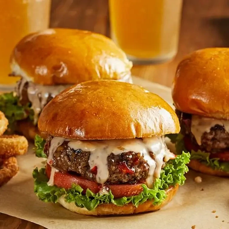 Franks RedHot Grilled Burgers with Sweet Chili Mayo Franks RedHot Grilled Burgers with Sweet Chili Mayo