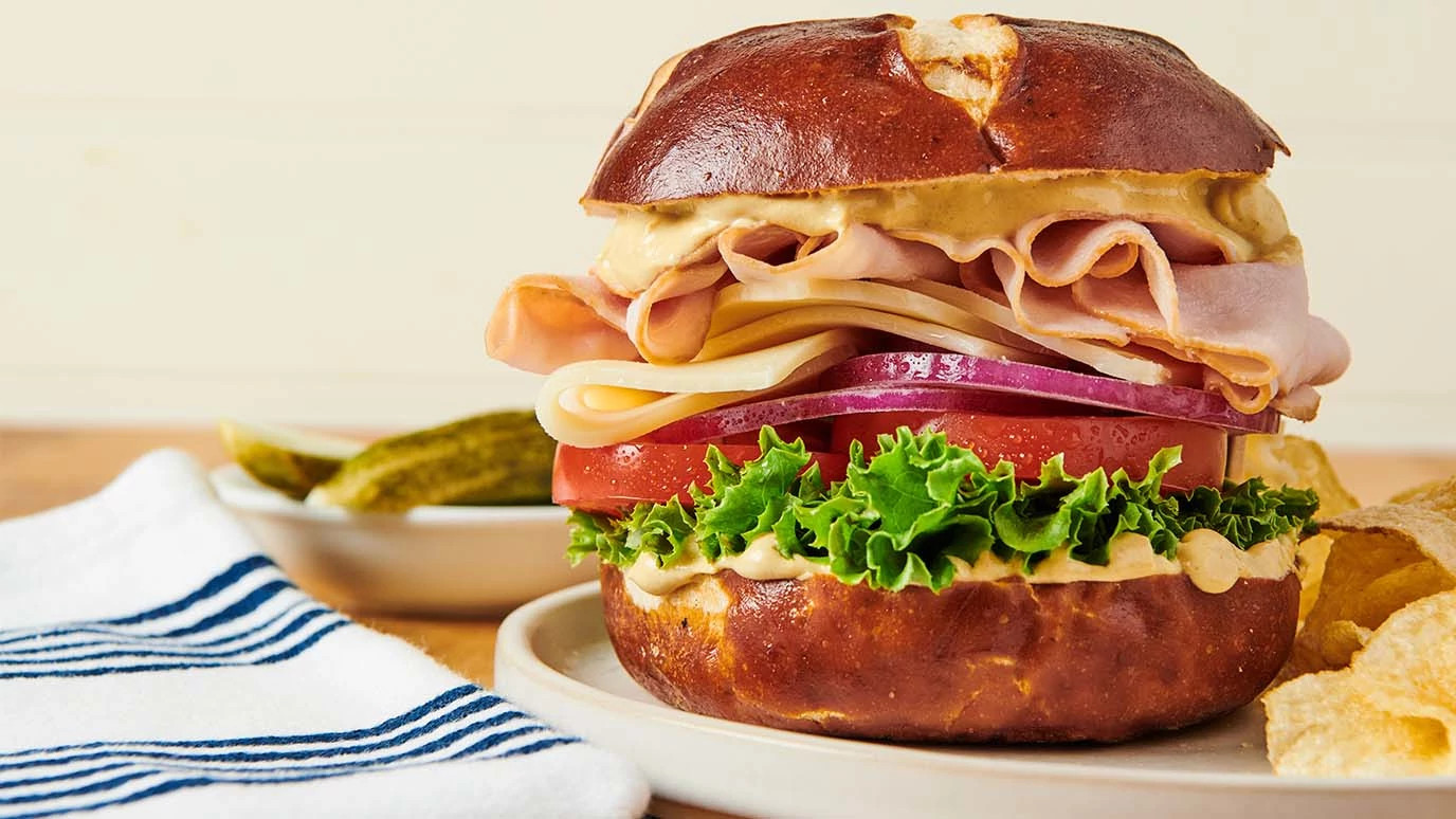 Turkey and Swiss Pretzel Sandwich