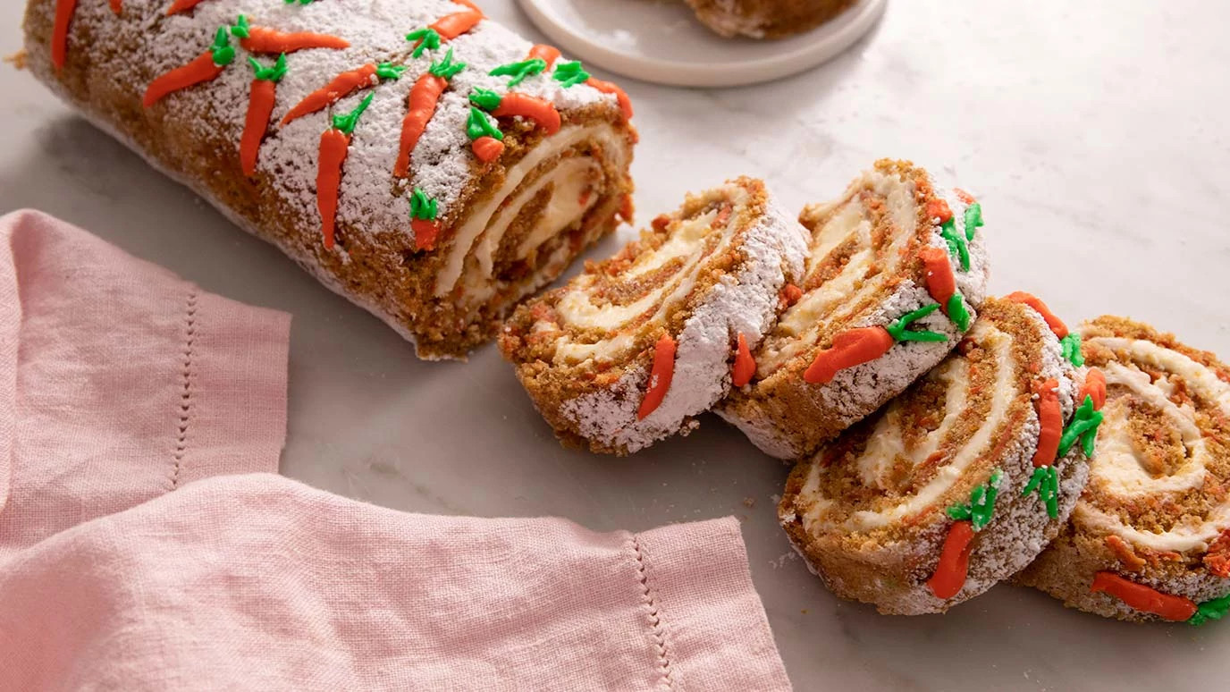 John Kanell's Carrot Cake Roll with Lemon Cream Cheese Filling