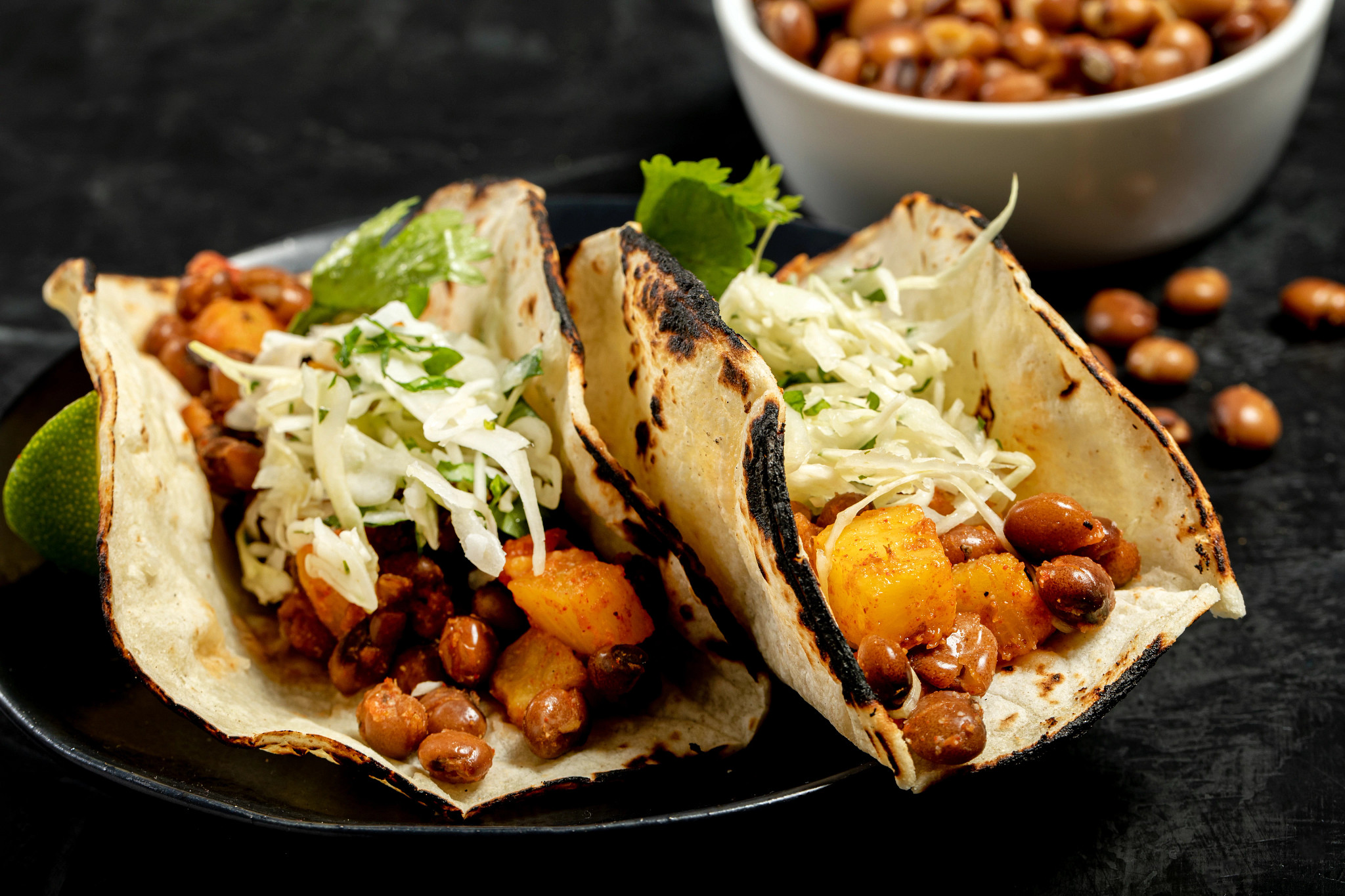 Pigeon Pea Tacos al Pastor with Coconut Lime Slaw