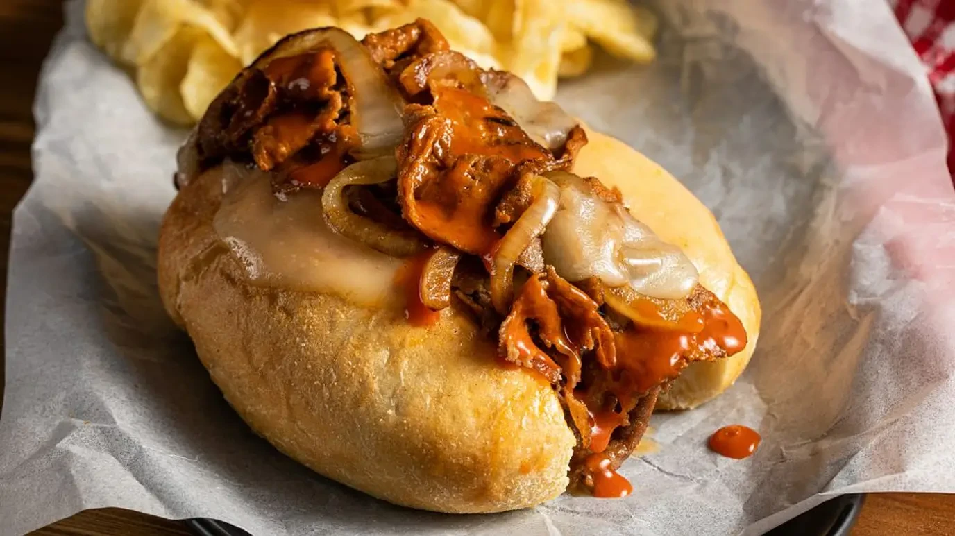 Franks RedHot Buffalo Cheese Steak Sandwich