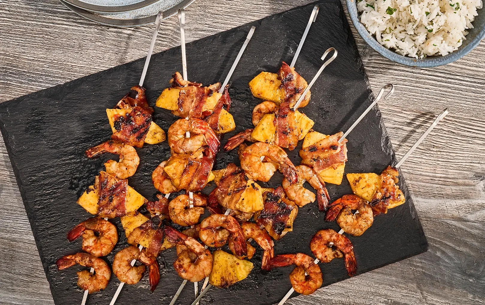 Sweet Maui Shrimp with Bacon Wrapped Pineapple