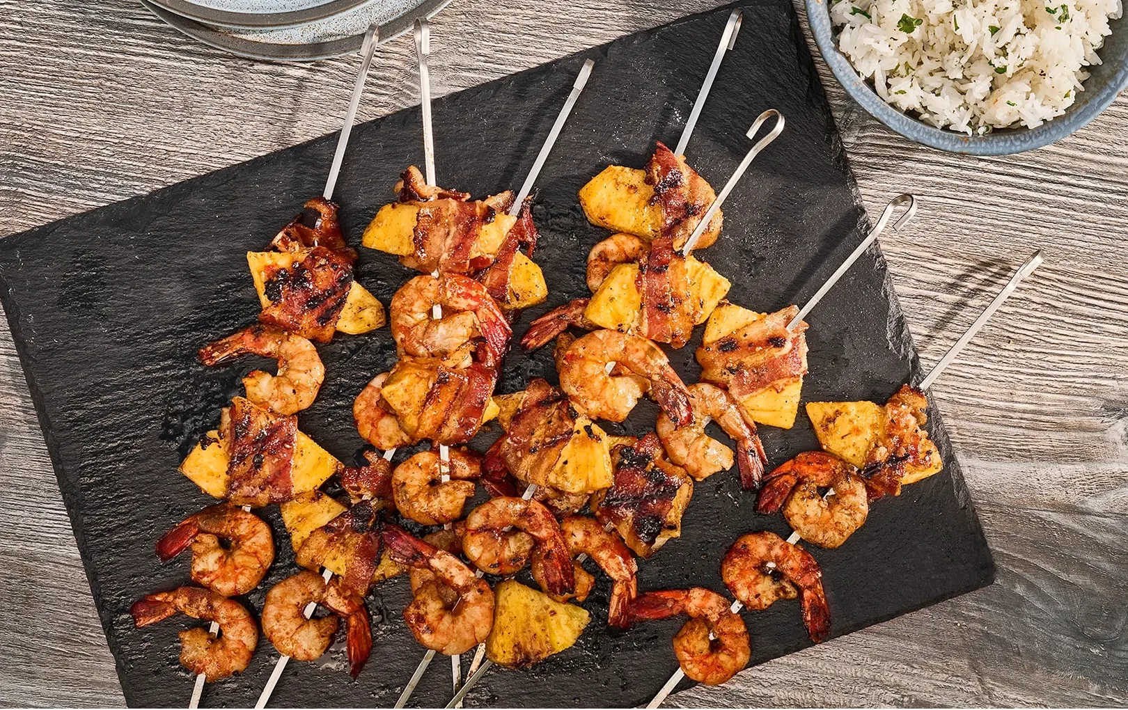 Sweet Maui Shrimp with Bacon Wrapped Pineapple