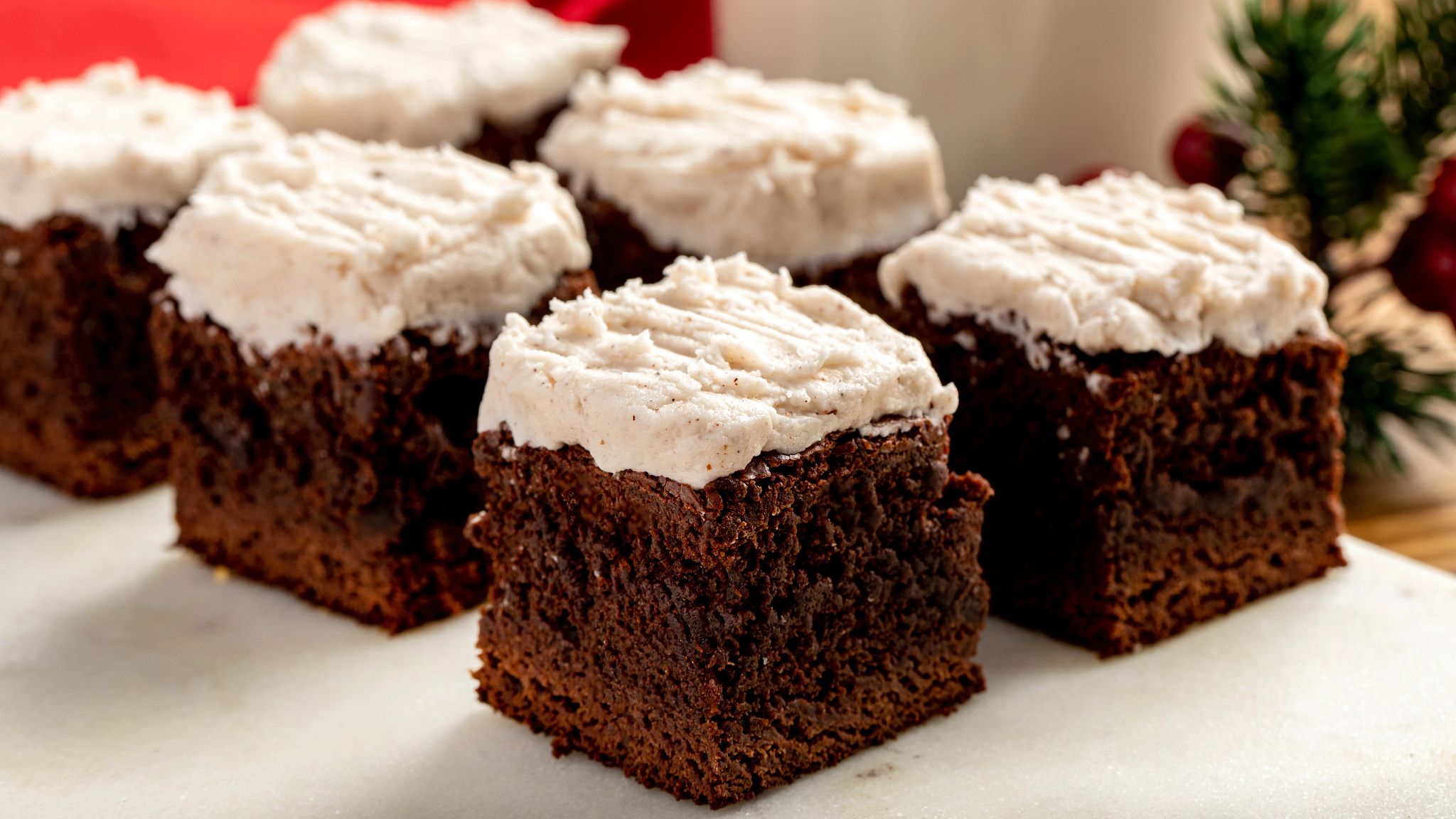 Gingerbread Brownies with Eggnog Frosting