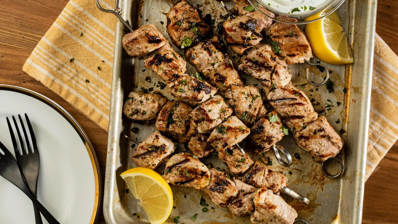 Pork Kabobs with Cilantro Yogurt Sauce