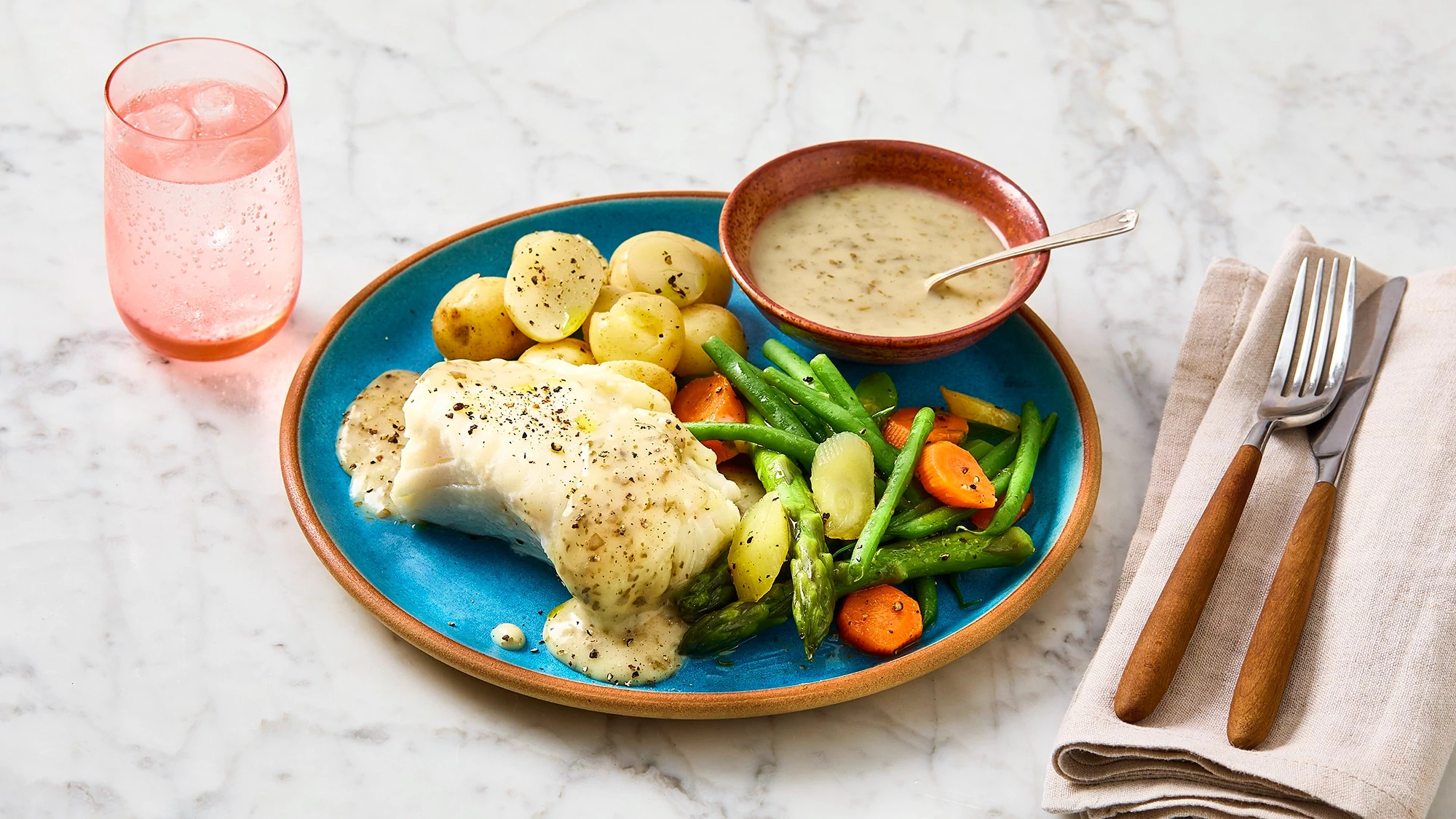 Steamed Cod with Creamy Lemon & Parsley Sauce