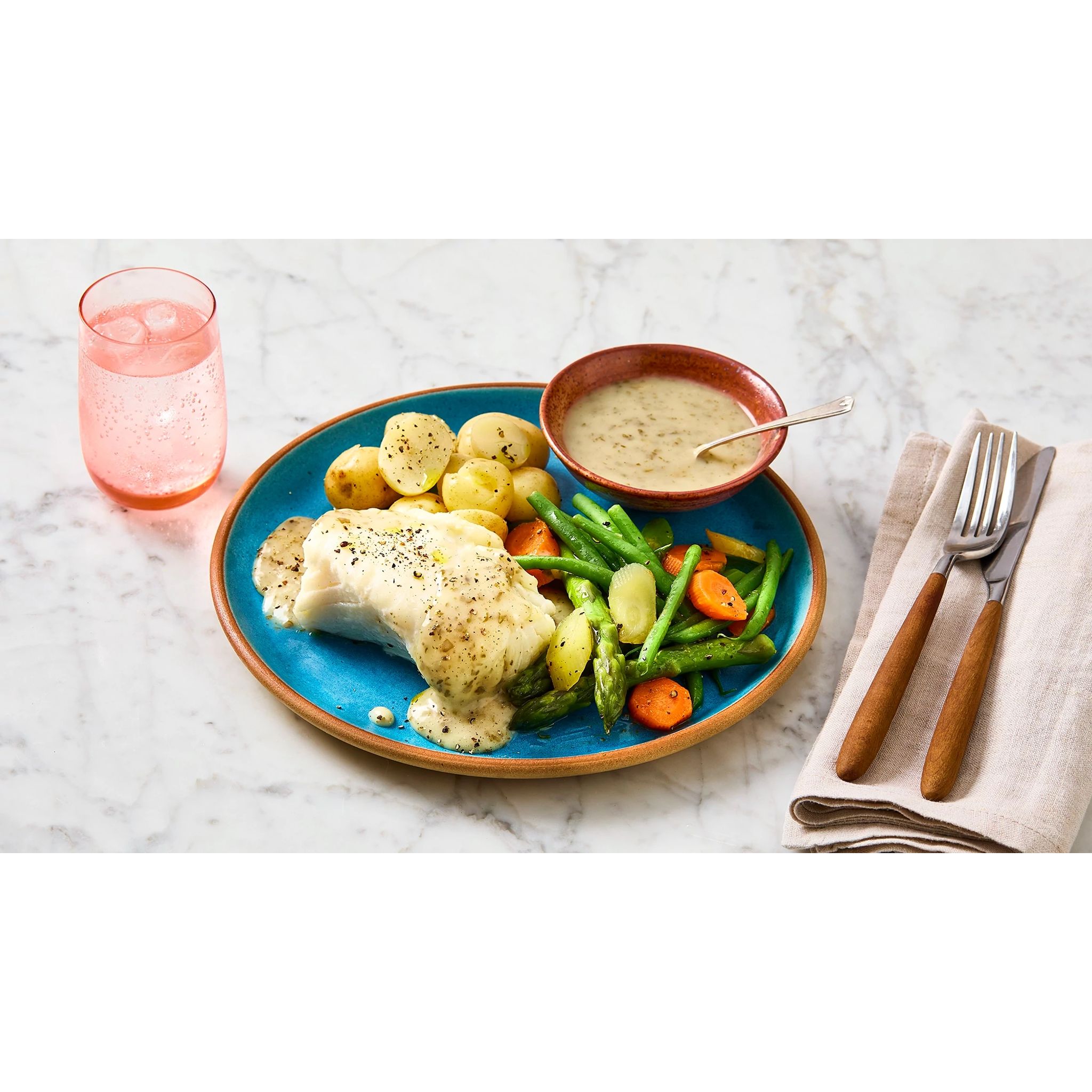 Steamed Cod with Creamy Lemon & Parsley Sauce