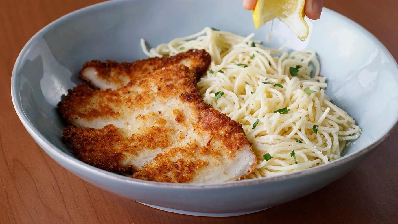 Crispy Parmesan Chicken with Lemon Pasta