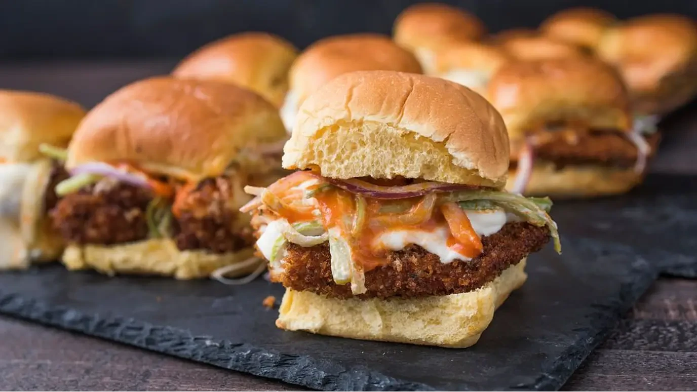 Chicken Parm Sliders with Celery Blue Cheese Slaw