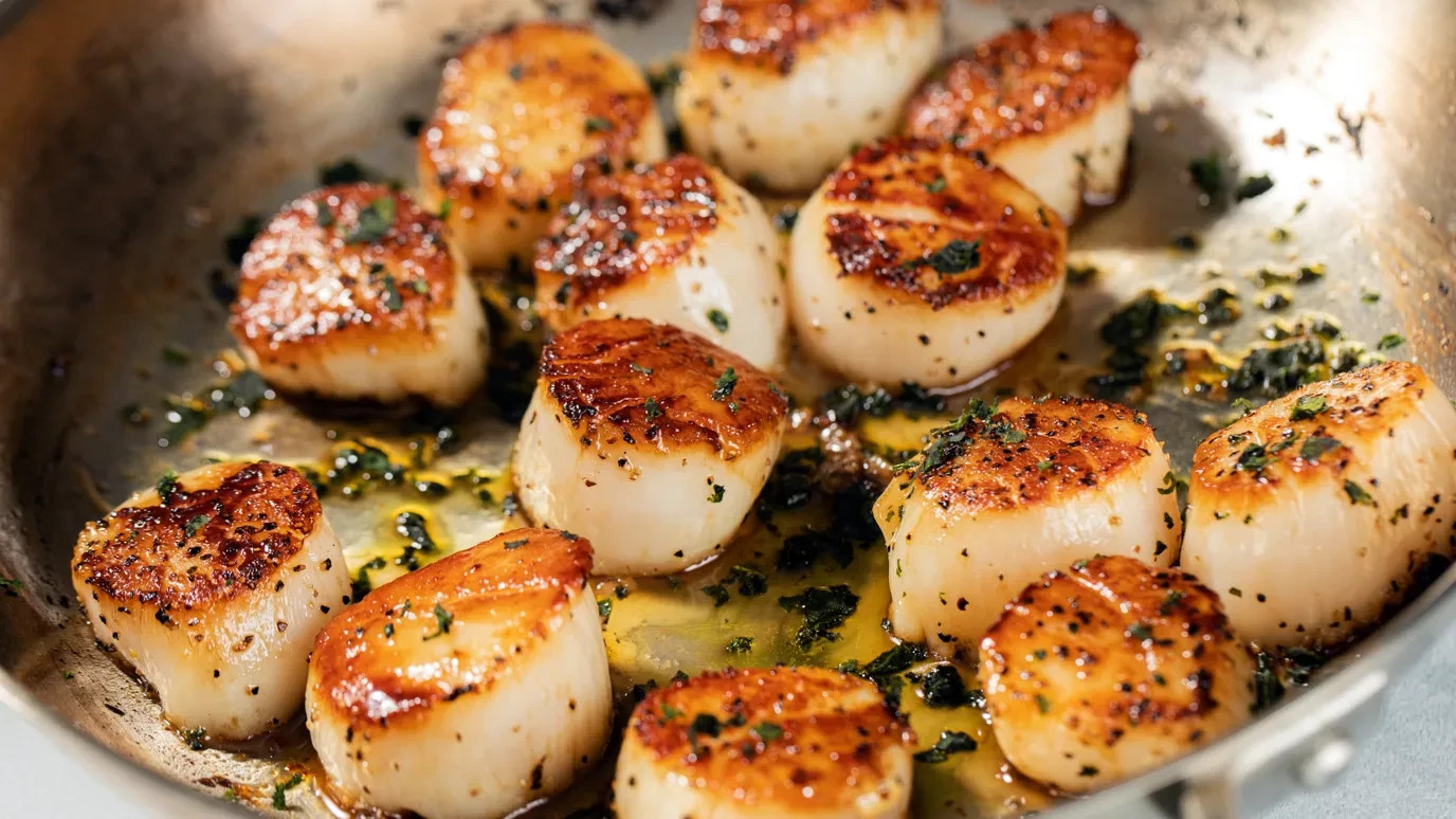Seared Scallops with Garlic and Basil
