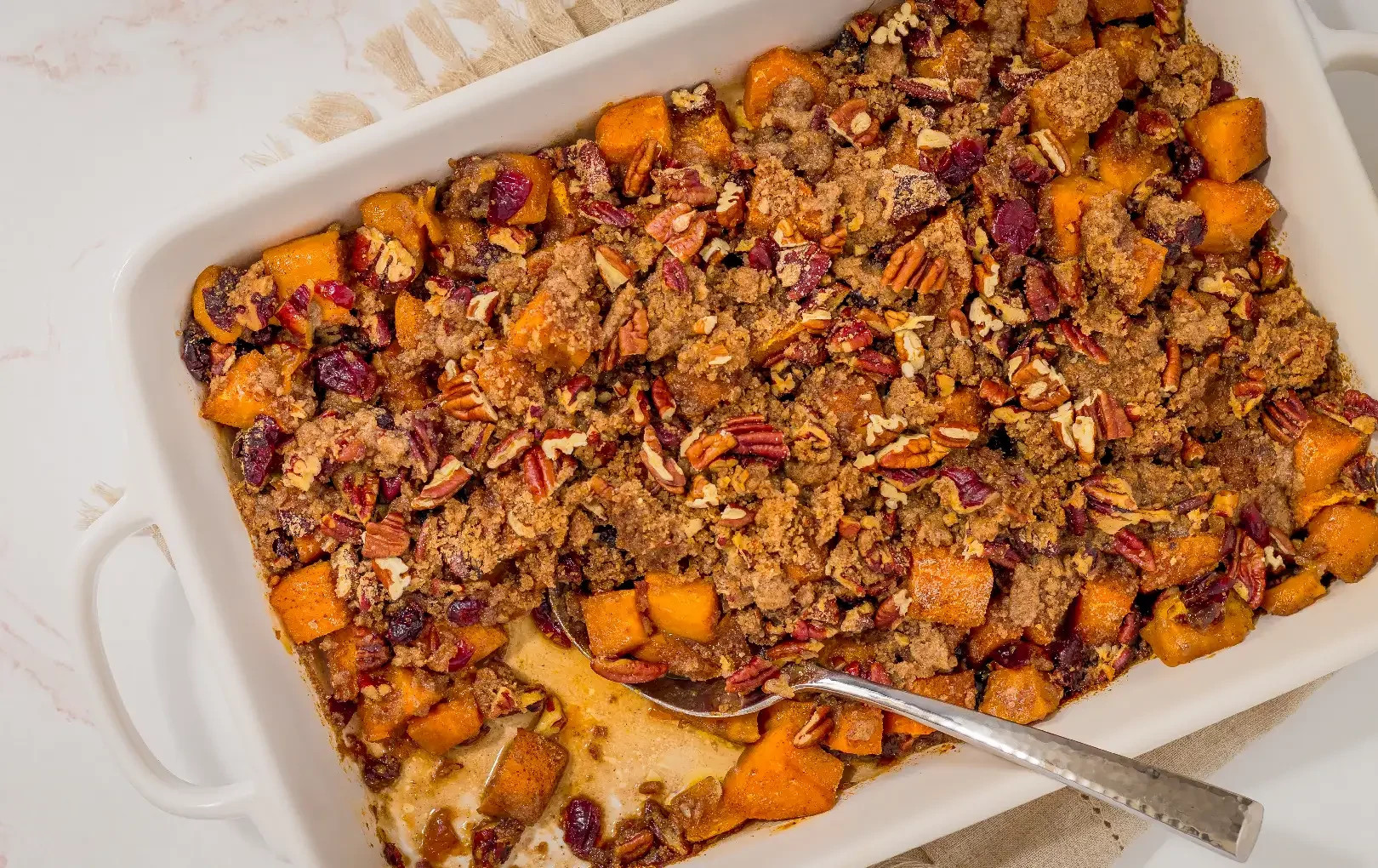 Roasted Sweet Potatoes With Cinnamon Pecan Crunch